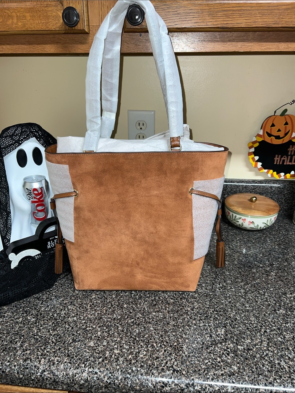 Coach Suede Tote in Chestnut and Cream NWT
